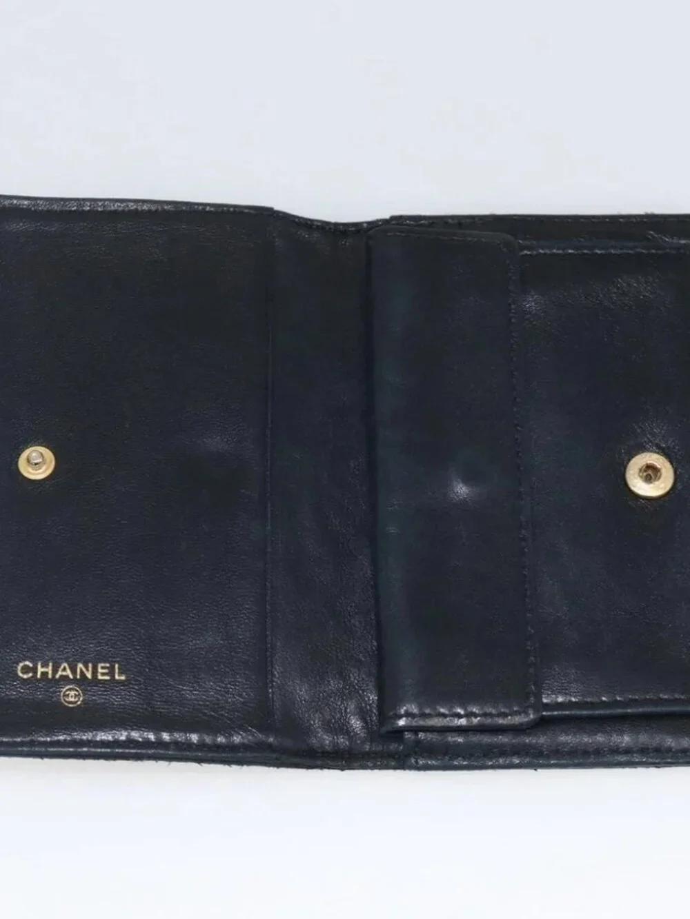 CHANEL Bicolore Card Case Lamb Skin Black CC Auth INZ119